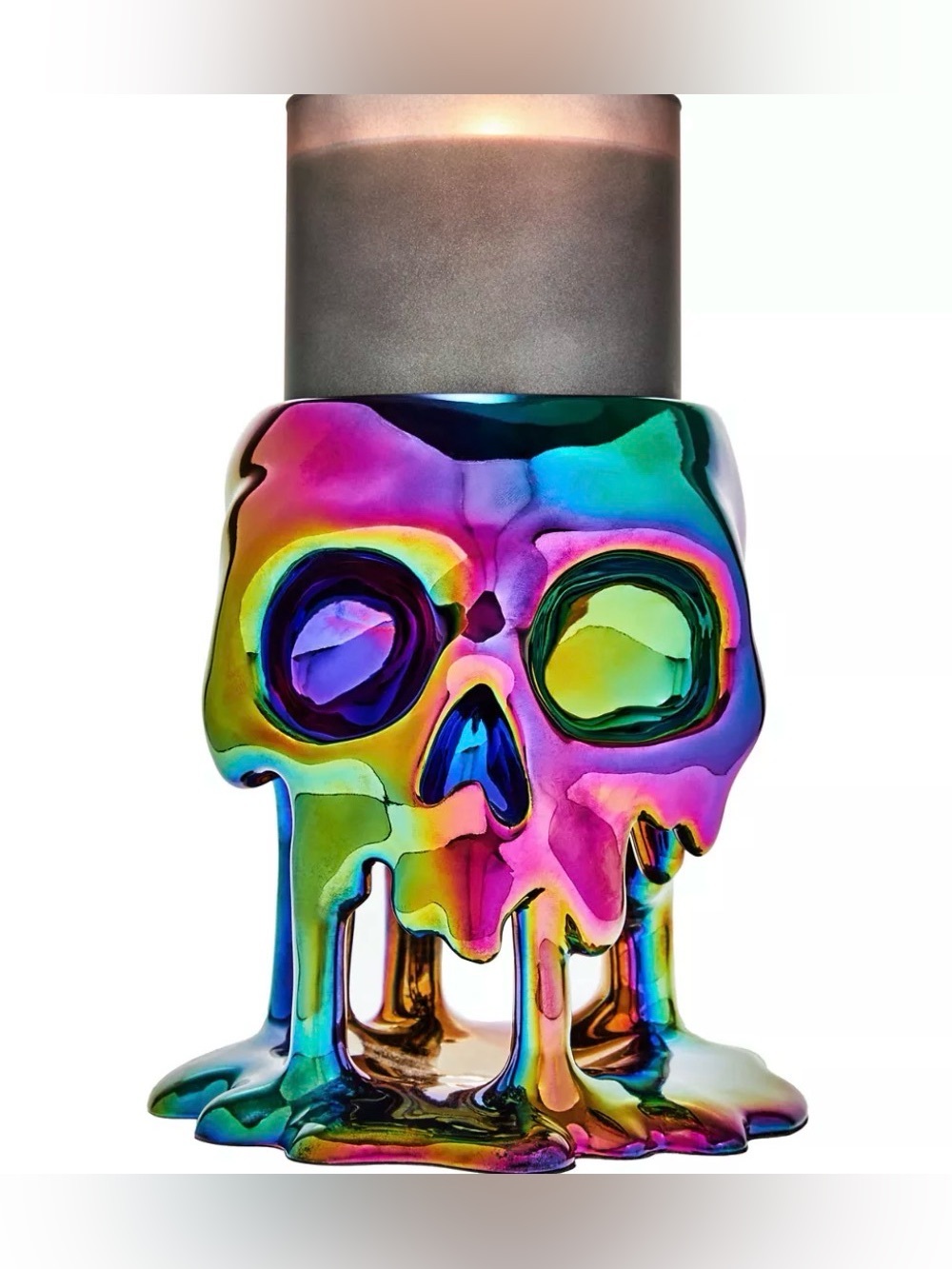 Iridescent Dripping skull 3 Wick candle holder